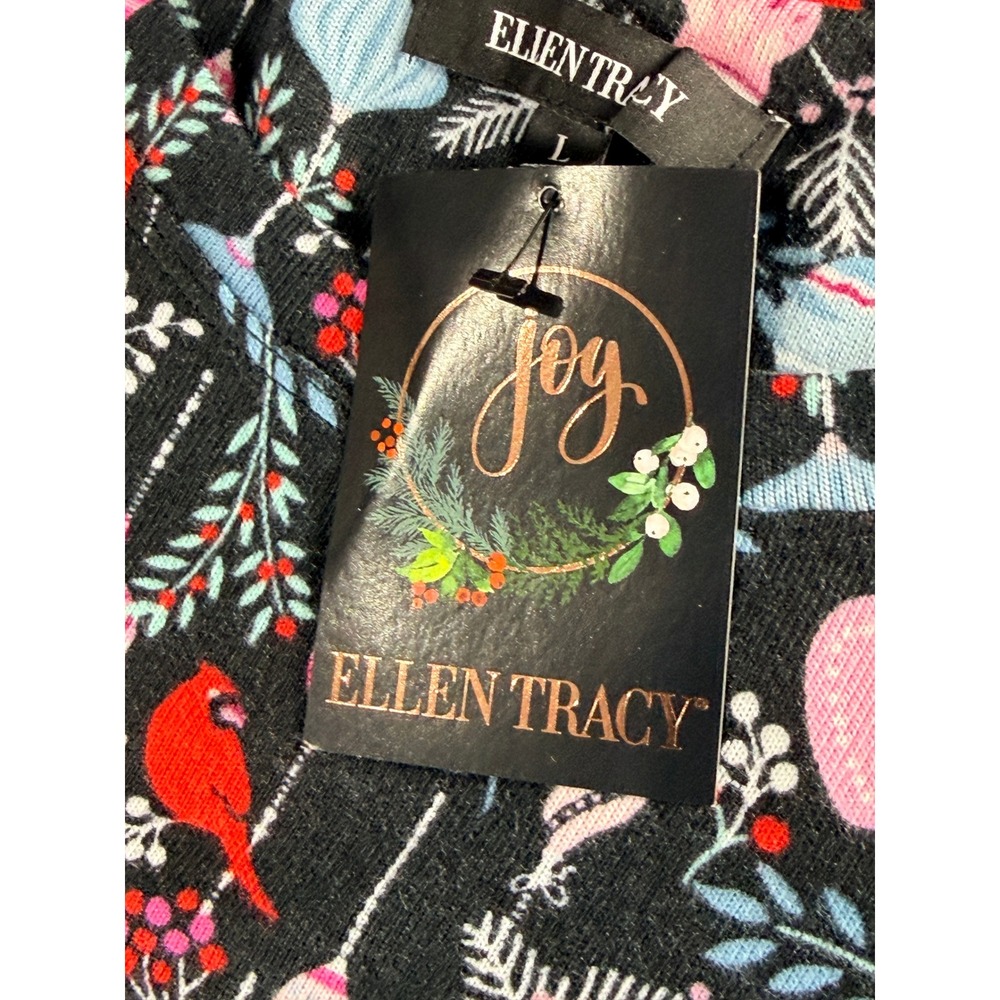 Ellen Tracy Womens Size Large 2-Piece Pajama Set Black Christmas Cardinal NWT - Picture 7 of 12